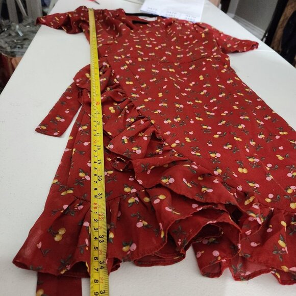 Grace & Chili Dress Red Floral Wrap Ruffle Fairy Floralcore  Cherry Peach - Picture 7 of 12